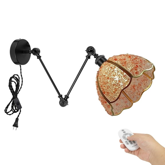 Kiven Farmhouse Swing Arm Wall Sconce,Adjustable Glass Wall Lamp Light Fixture with Remote Control, 6ft Plug-in Cord, Dimmable Wall Lights Fixtures for Bedside Kitchen Bookshelf E26 Base DZ0585