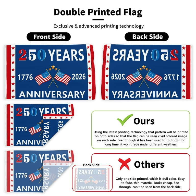 YIBAGA 250 Anniversary Flag 3x5 Ft America National Flag 250 Years