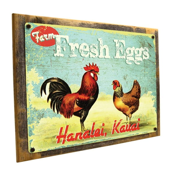 Framed Early Bird Farms Fresh Eggs 9"x12" Metal Sign, Wall Decor for Farm and Country, Hand-Crafted from reclaimed materials