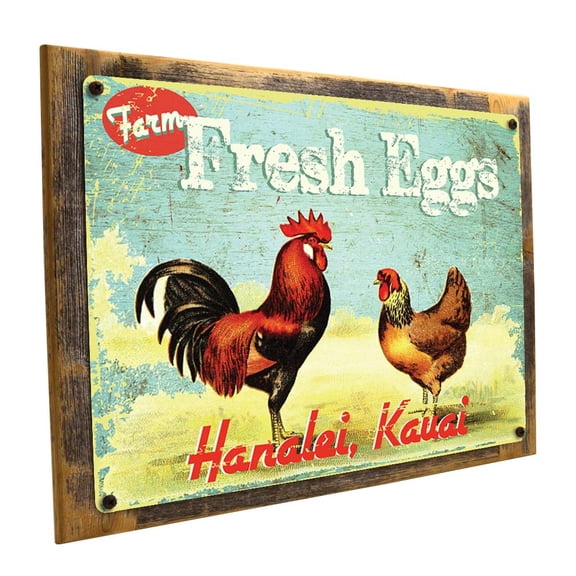Framed Early Bird Farms Fresh Eggs 9"x12" Metal Sign, Wall Decor for Farm and Country, Hand-Crafted from reclaimed materials