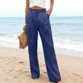 thumbnail image 4 of Women's High Waisted Boho Linen Pants Wide Leg Lightweight Loose Fit Casual Trousers Navy XL, 4 of 4
