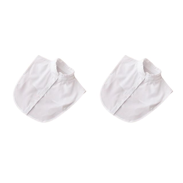 QualitChoice Simple Design Solid Color False Collar Formal Fashion Chiffon Fake Half Shirt Decorative Detachable Lapel Clothing Decor White Stand 2PCS