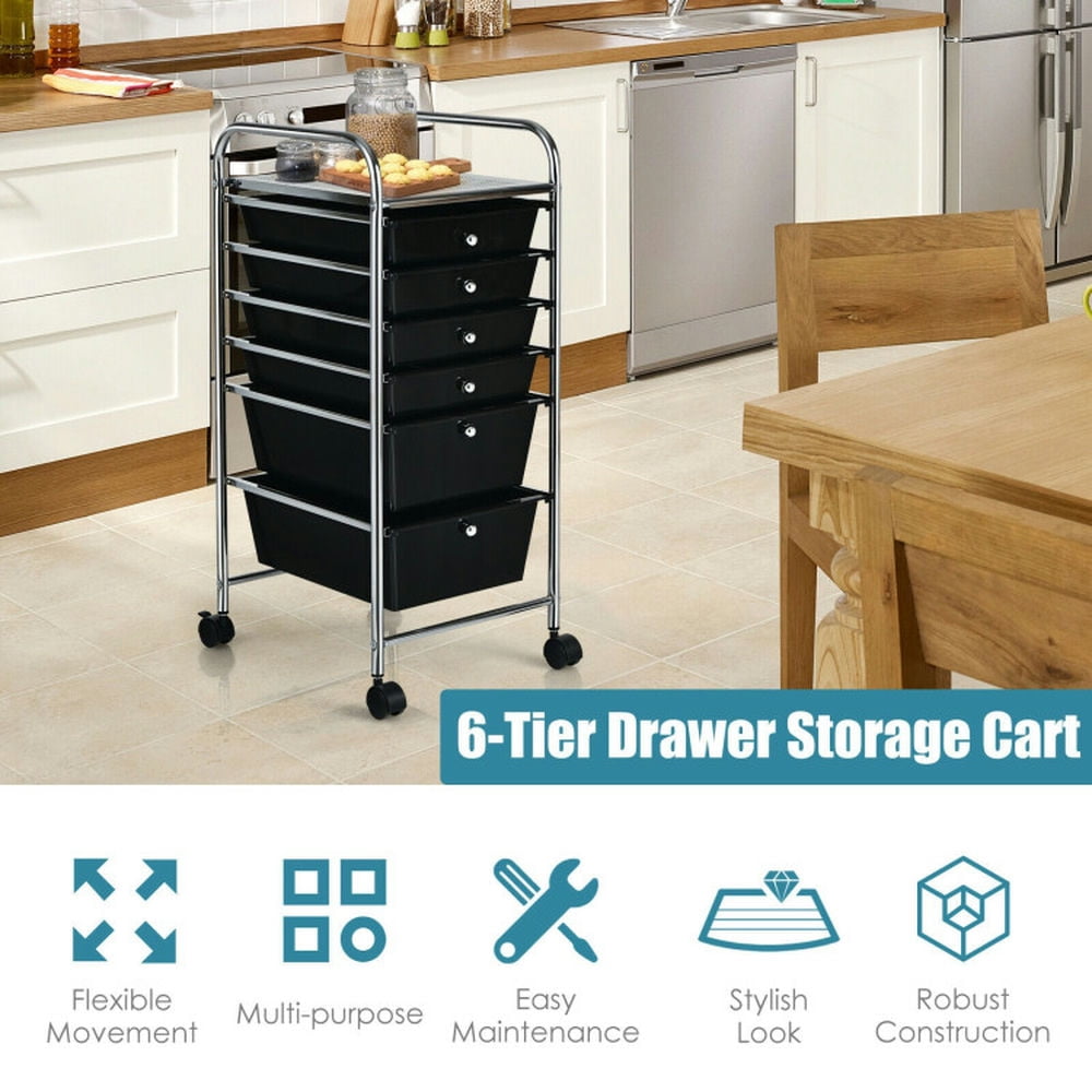 Demi Bonn 6 Drawers Rolling Storage Cart Organizer with 4 Universal Casters, Black