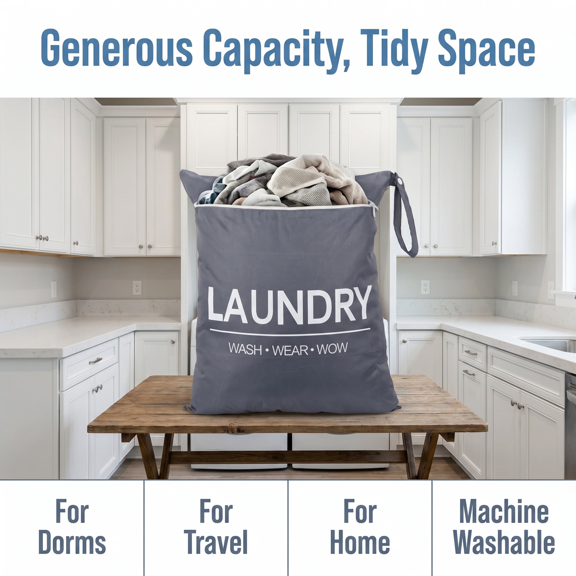 Unique Bargains 2Pcs Oxford Cloth Zipper Mesh Clothes Laundry Bag Gray-White 15"x18.9"