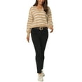 thumbnail image 2 of INSPIRE CHIC Chandail Polo à Rayures pour Femme Automne Hiver Col en V à Blocs de Couleur Manches Longues Tricoté Décontracté Hauts S Kaki, 2 of 6