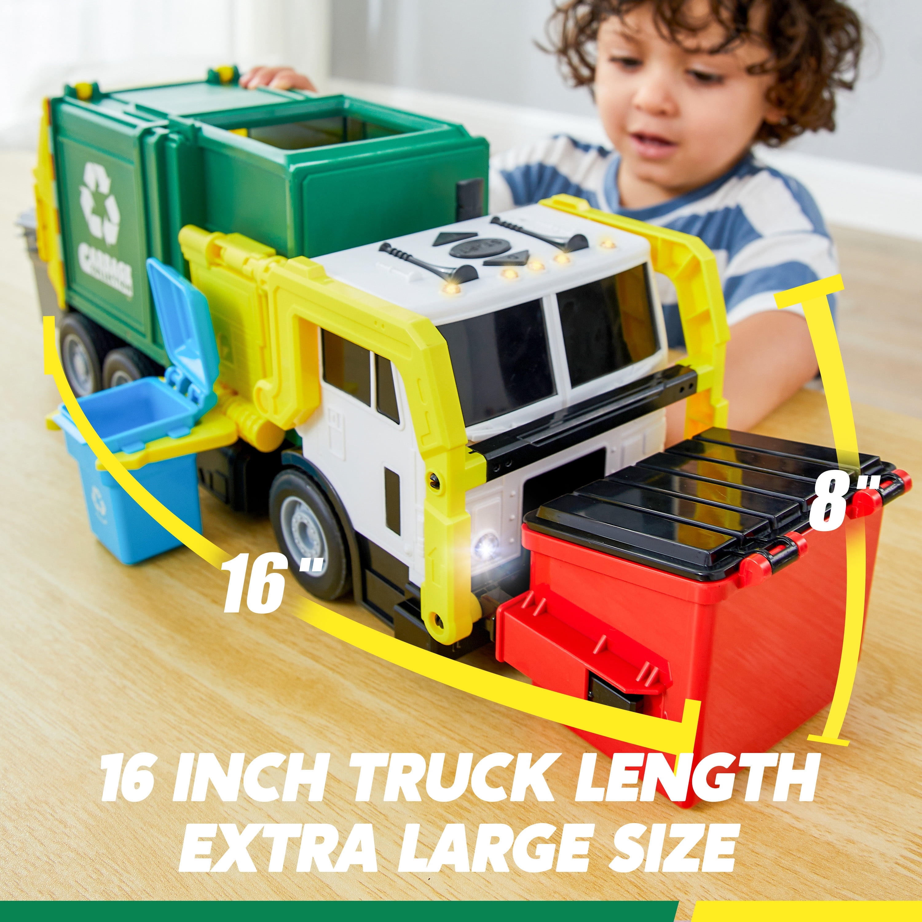 Joyfy 16" Lights and Sounds Large Garbage Truck Toys for Boys, Realistic Trash Truck Toy with Trash Can Lifter and Dumping Function, Toy Truck Christmas Girthday Gift for Boy Age 2 3 4 5 Years Old
