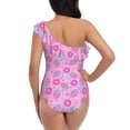 thumbnail image 5 of Sikiie Pink Donuts Print Women One Piece Swimsuits Tummy Control One Shoulder Bathing Suits Ruffle Swimwear, From S to XXL-Large, 5 of 6