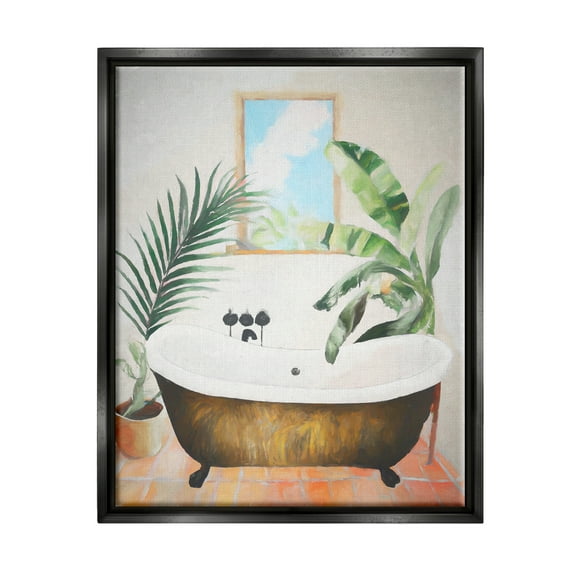 Stupell Industries Tub with Tropical Plants Botanical & Floral Painting Black Floater Framed Canvas Art Print Wall Art, 17 x 21