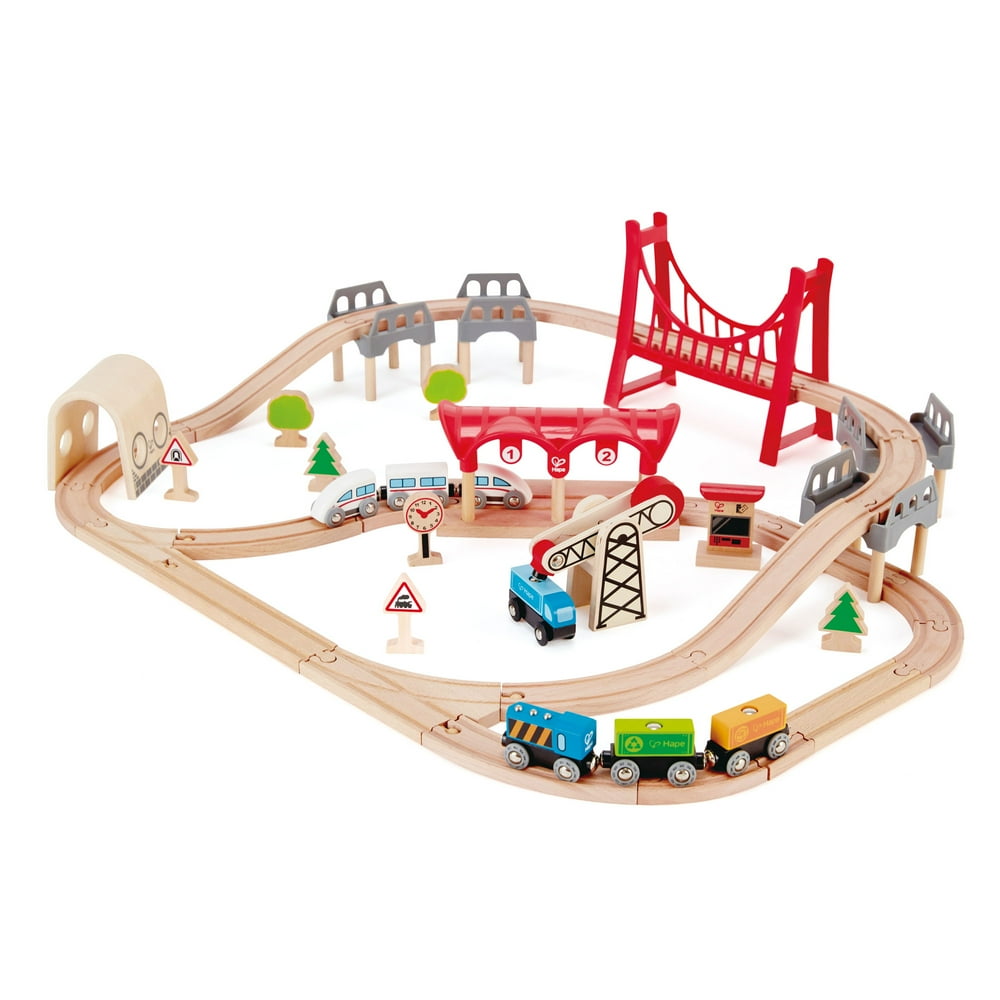 Hape E3712 Double Loop Railway Kids Wooden Train Play Set with Track