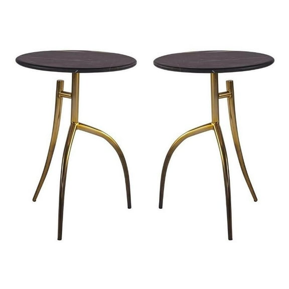 Home Square Trent 19.75" Side Table with Stainless Steel in Black - Set of 2