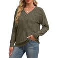 thumbnail image 6 of zbxnLI Womens Knit Sweaters Fall Winter Long Sleeve V Neck Knit Lightweight Tunic Tops for Women, 6 of 8