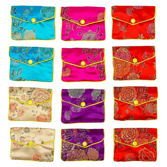 Deago 12 Pcs Jewellery Jewelry Silk Purse Pouch Brocade Embroidered Bags Gift Bags Mix Colors ( 2.8" x 3.1")