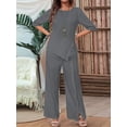thumbnail image 6 of Women'S Asymmetric Hem Pants Set Elegant Fashion Casual Button Sleeve Shirt Loose Two Piece Outfit Gray XL, 6 of 7