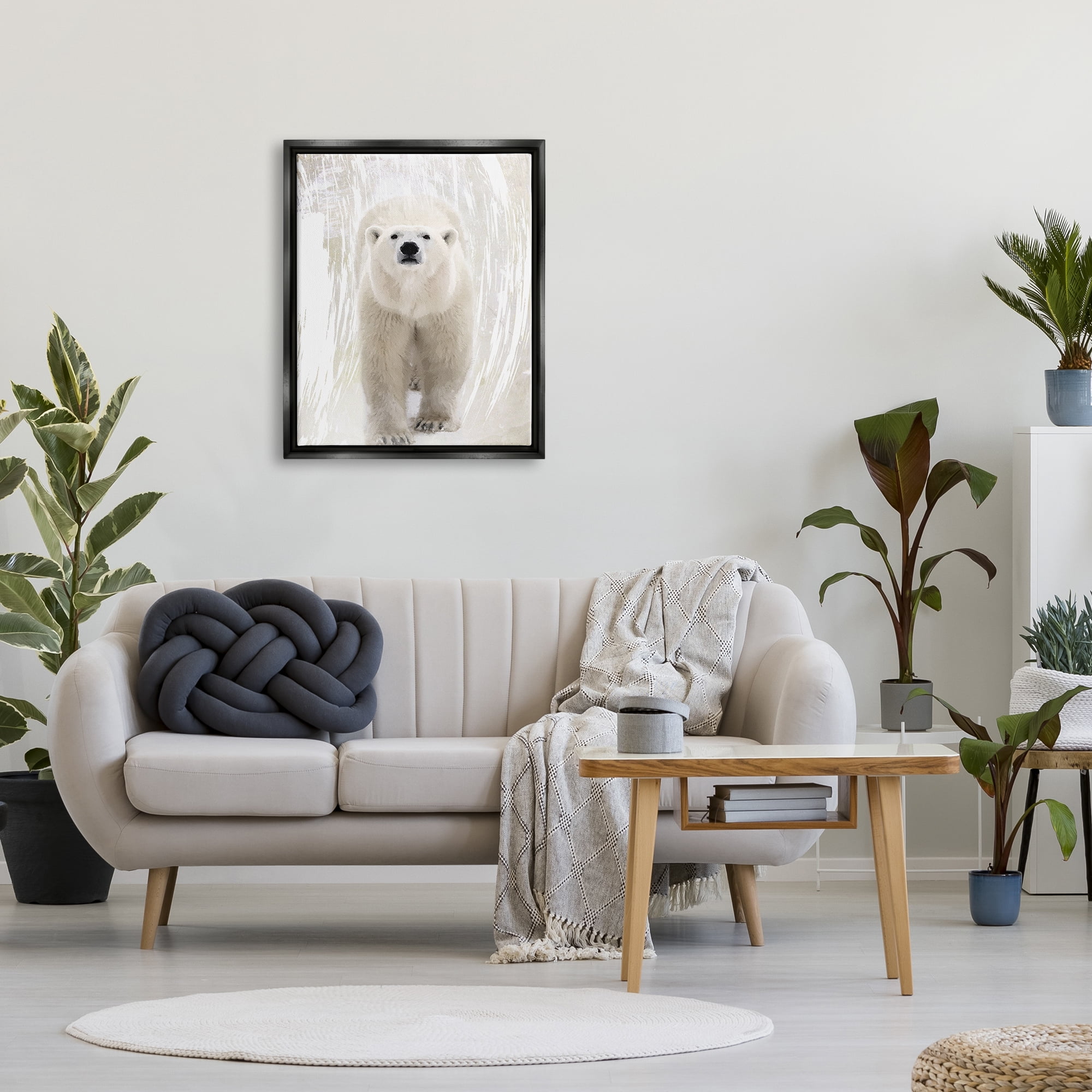 Stupell Industries Modern Polar Bear Portrait Animals & Insects Painting Black Floater Framed Art Print Wall Art, 25 x 31