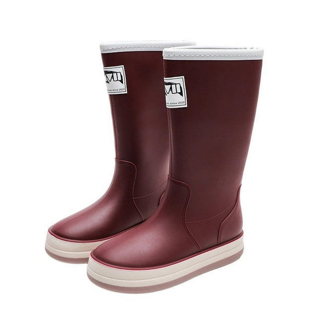 Bottes de Pluie Montantes Rouges pour Femmes avec Conception Imperméable de Couleur Unie, Semelle Épaisse, Confortables pour le Printemps et l'Été, Usage Quotidien sous la Pluie, Taille 37