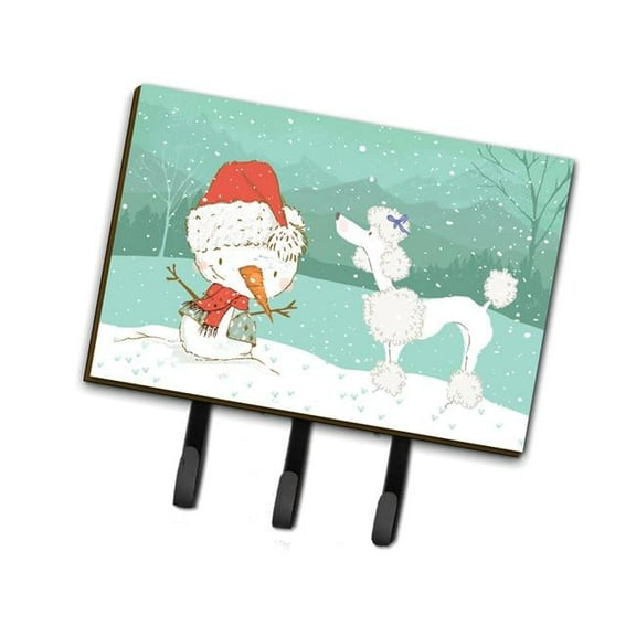 White Poodle Snowman Christmas Leash or Key Holder