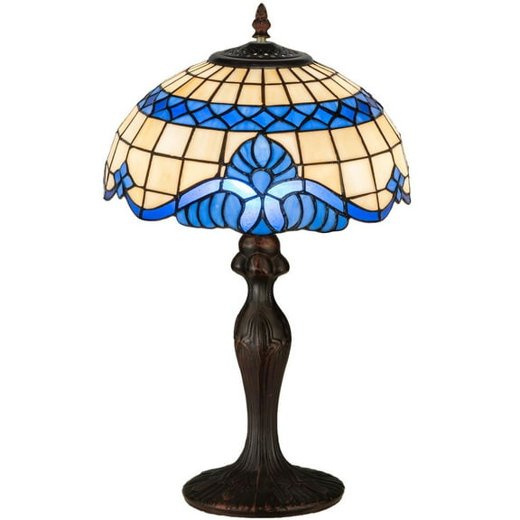 Meyda Tiffany 31201 Baroque - 1 Light Accent Lamp   Mahogany Bronze Finish with Blue/Beige Glass
