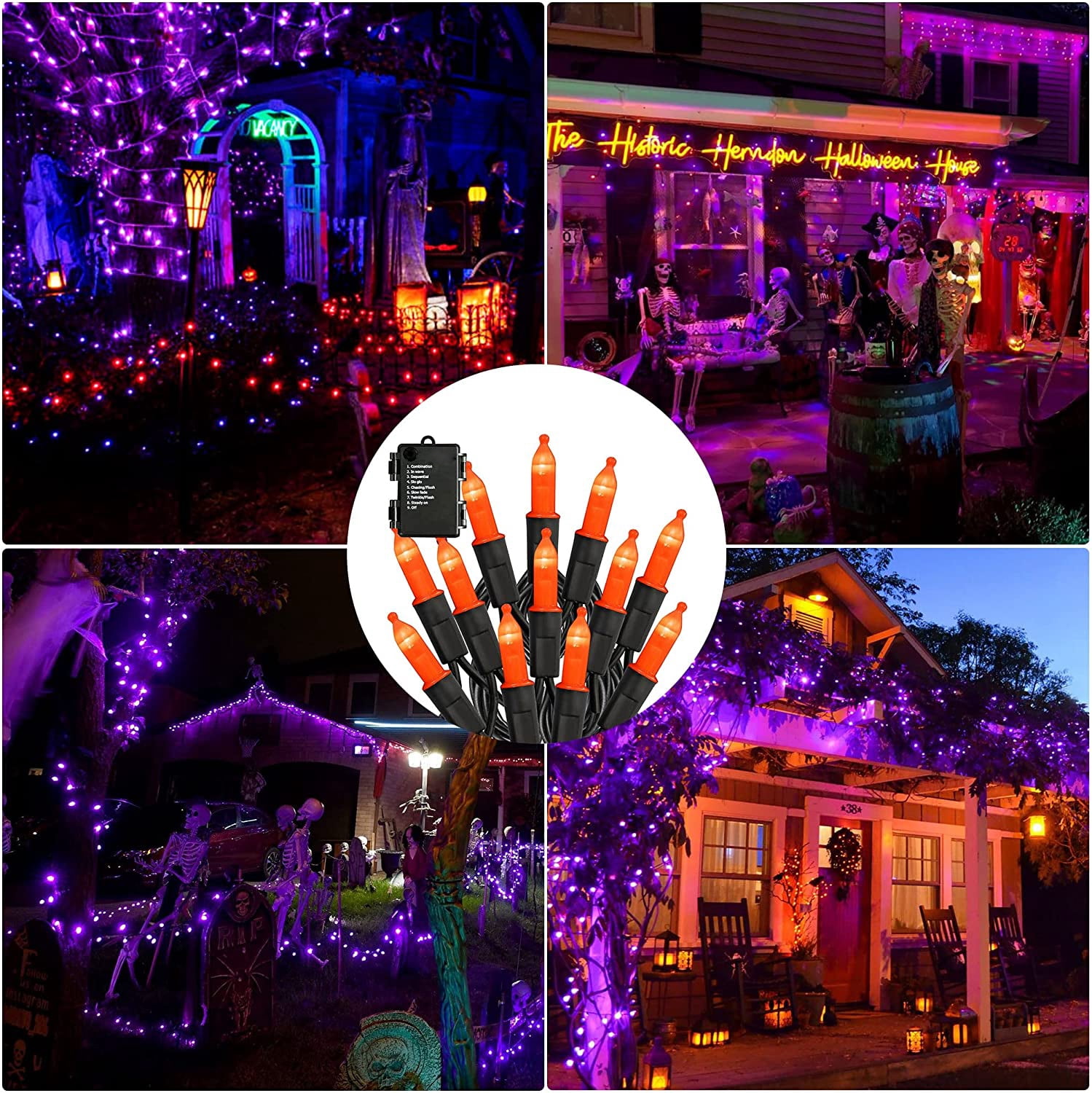 Battery Operated Halloween 50LED Mini String Lights,2 Pack 16ft Waterproof Fairy Lights with 8 Lighting Modes & Timer, Xmas Decorations for Indoor Outdoor Garden Party Decor, Orange