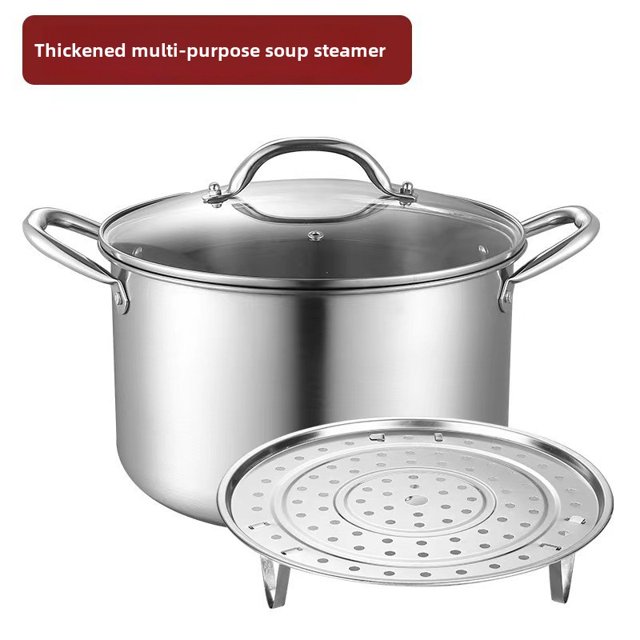 Premium Stainless Steel European-Style Stock Pot with Steamer Rack – 28cm, 7.5L Large Capacity, Thickened Flat Base for Even Heating, Coating-Free Healthy Cooking, Double Handles, Ideal for Home &