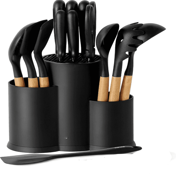 Knife Holder and Utensil Holder, YNXGR Plastic 3 in 1 Universal Knife Block Without Knives, Kitchen Knife Organizer Holders Rack Stand for Counter Top (Space Saving Design) Kitchenware not included