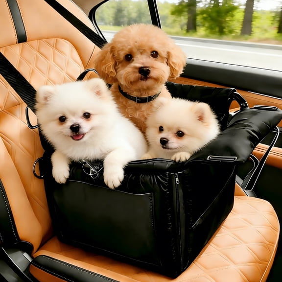 MQ Pet Car Seat, Waterproof Dog Car Bed with Removable Cover, Portable Dog Seat for Dogs Under 35 lbs for Travel and Home Use PU Leather Black