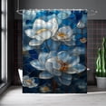 thumbnail image 5 of Blue Flower Shower Curtain Stained Glass Dreamy Lotus Flower Waterproof Bathroom Curtains with Plastic Hooks Beautiful White Lotus Blue Lotus Leaf  Bathtub Curtain Men Women Bath Decor, 5 of 7