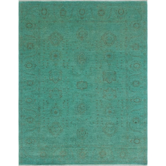 Overdyed Jafaar Teal Green/Brown Rug, 6'6" x 8'4"