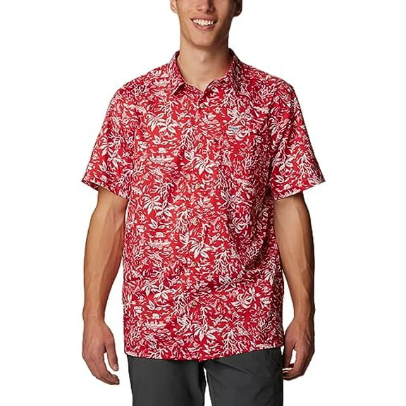 Columbia Mens Super Slack Tide Button Down Camp Shirt Red Kona Small