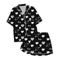 thumbnail image 6 of KKBOTIVE Satin Silk Valentine's Day Pajamas Set for Women 2 Piece Heart Embroidery Short Sleeve Button Up Sleepwear Soft Cozy Loungewear for Womens ( j-Black Size: S ), 6 of 6