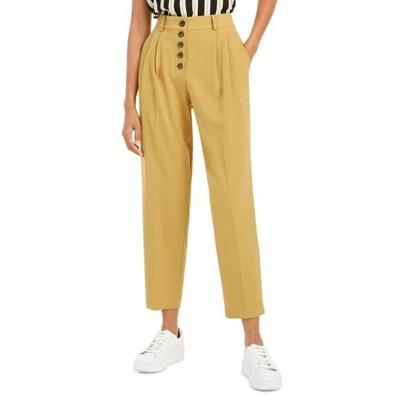 Bar III Women's Button-Front Pleated Pants Yellow Size 0