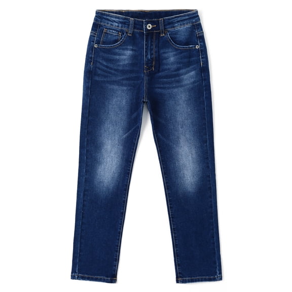 KIDSCOOL SPACE Boy Jeans,Big Kid Elastic Band Inside Straight Slim Fit Denim Jeans Pants,Blue,9-10 Years