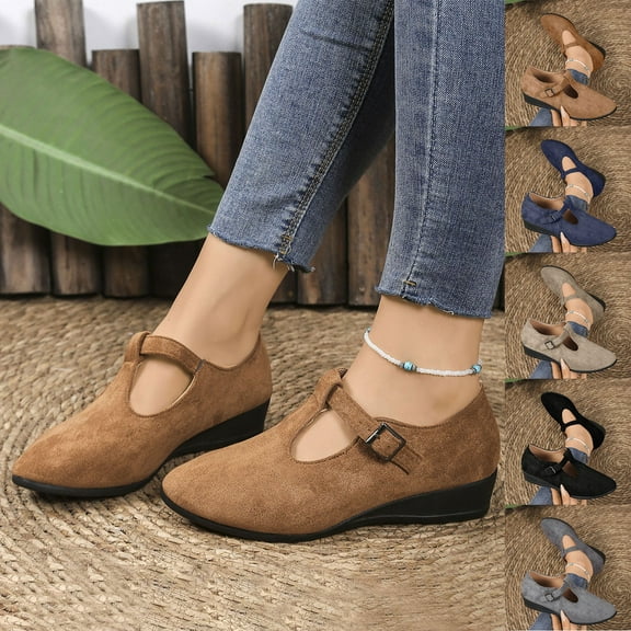 HaiMao Women's T-Strap Mary Jane Pumps Low Chunky Heel Wedding Dress Shoes Khaki 9.5(43)