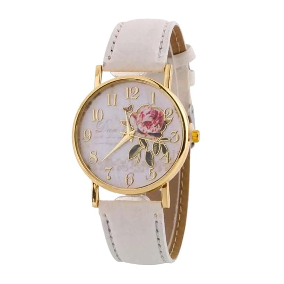 Elegant Rose Dial Quartz Watch for Women, Fashionable Leather Band Wristwatch for Office & College