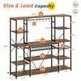 thumbnail image 6 of Large Bakers Rack with Power Outlet, 5 Tiers Coffee Bar Table with Wire Basket, 8 Hooks and Goblet Holder, Rustic Brown, 6 of 8