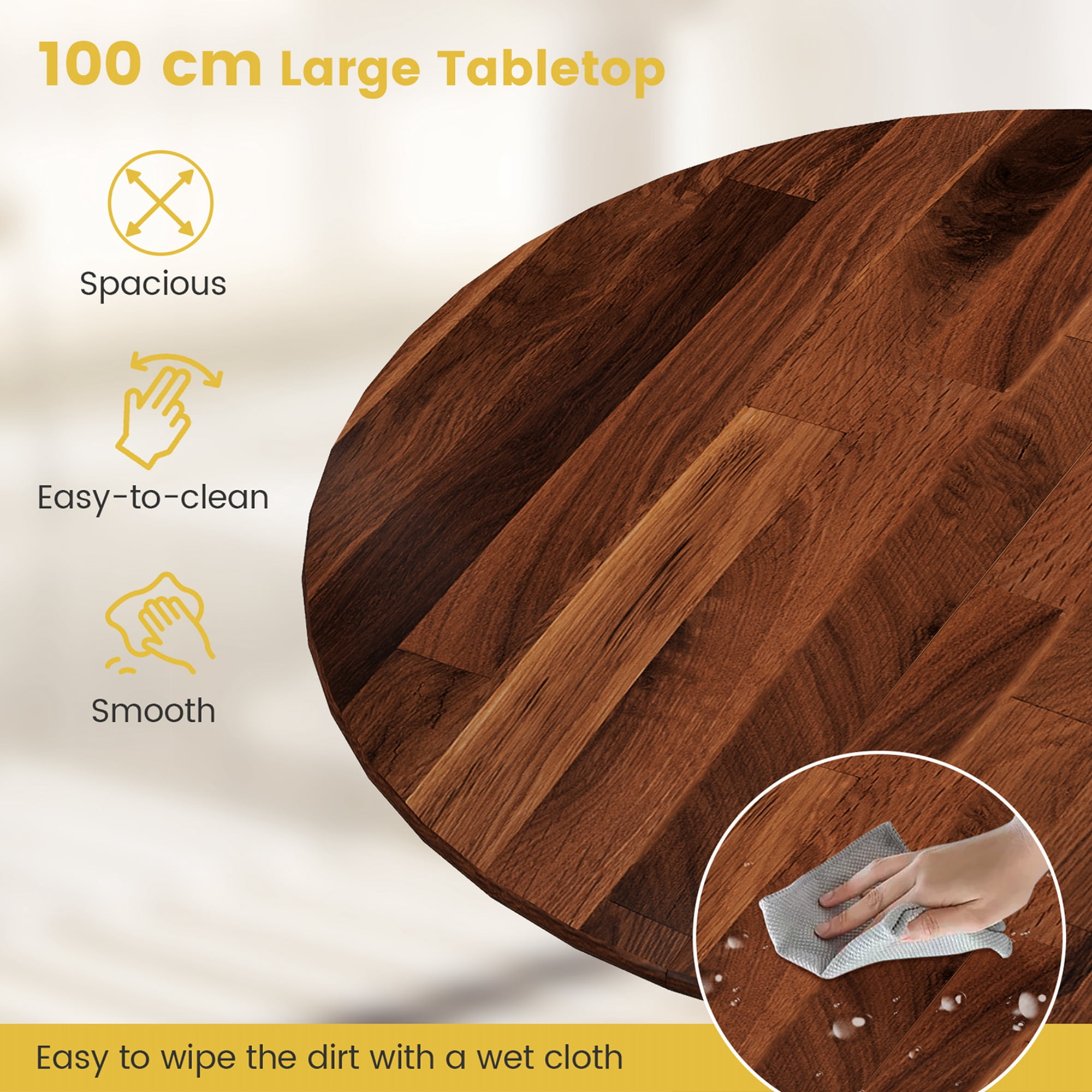 Costway Rustic Dining Table Wooden Dining Table with Round Tabletop & Curved Trestle Legs Walnut