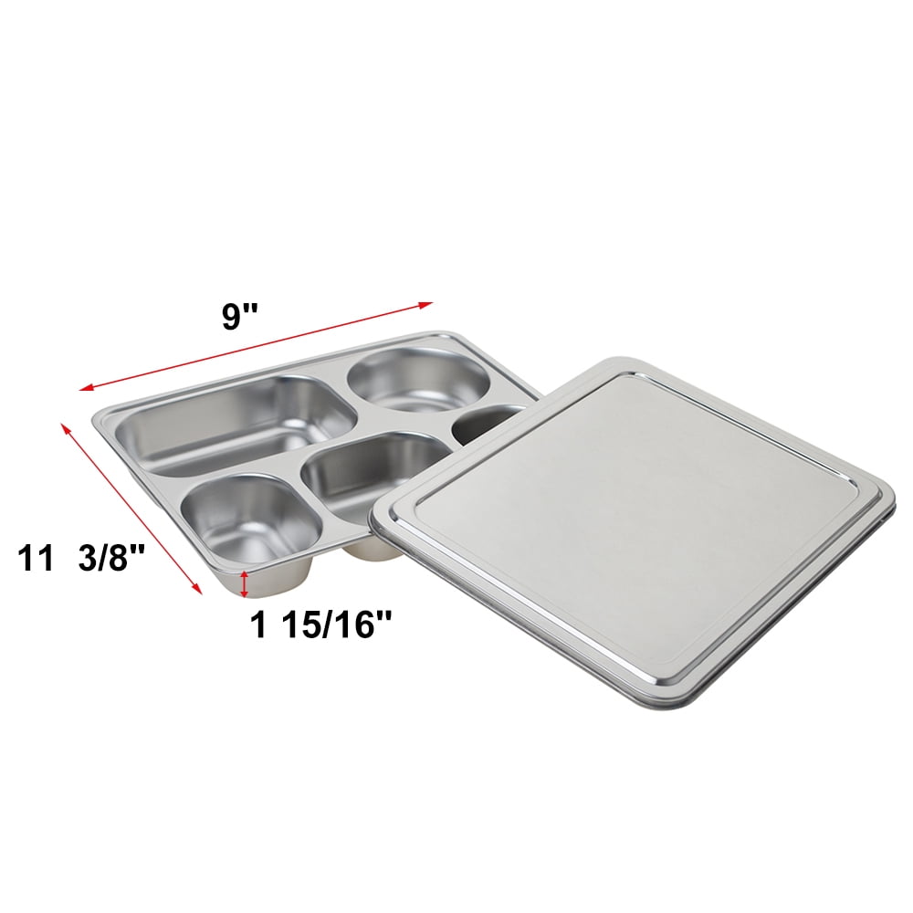 Aspire Bento Lunch Box With Stainless Steel Lid, Divided Food Plate, 3 Sets-5 Sections
