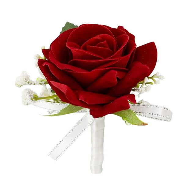 Rojo Corsage y Boutonniere Corsage Pulsera para Prom Decoración Boutonniere para Hombres Flores de boda Accesorios Fiesta Traje Decoración
