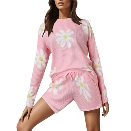

Women S Long Sleeved Top And Shorts Casual Home Furnishing Homewear Pajamas Set