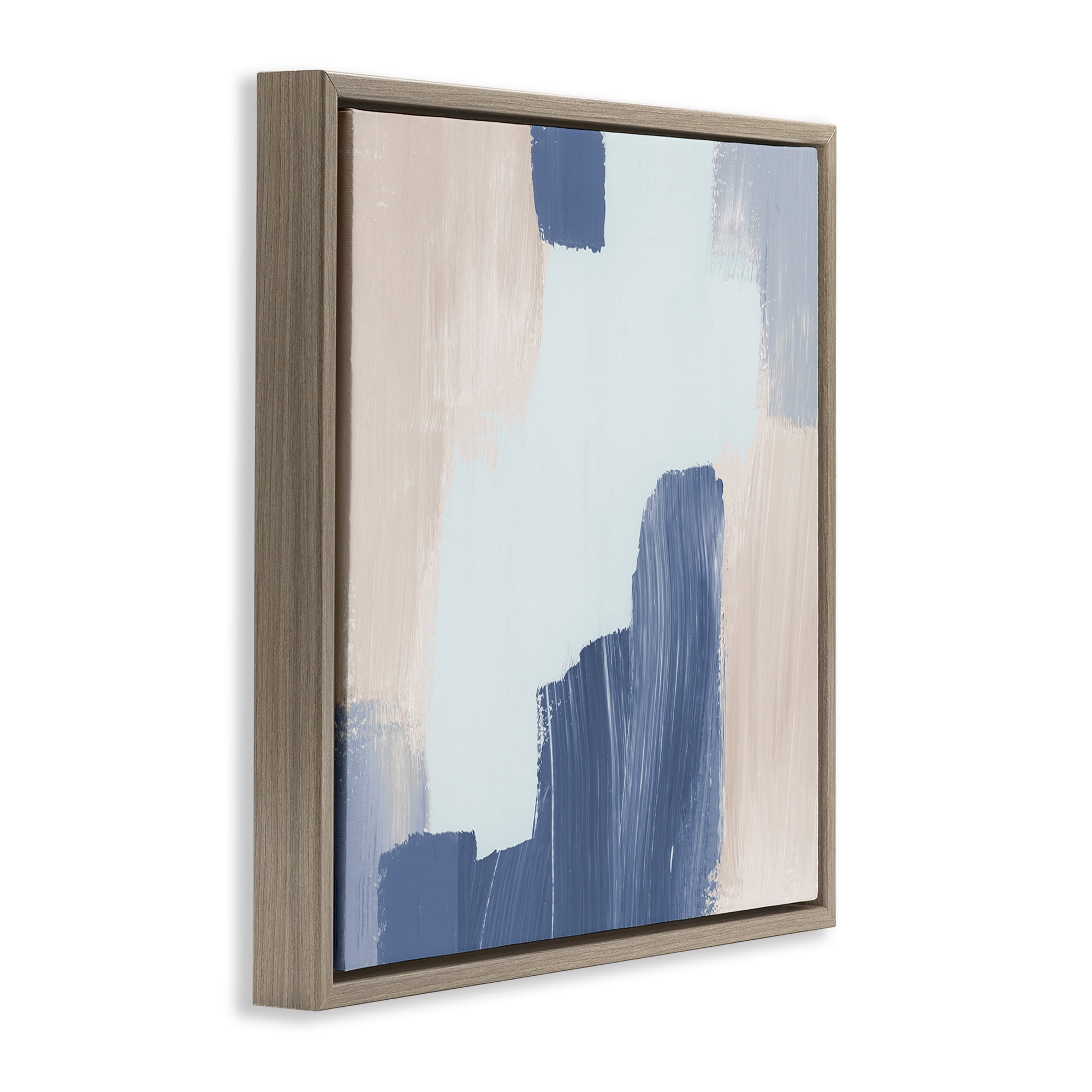 Stupell Industries Blue Layered Paint Strokes Abstract Painting Brown Floater Framed Canvas Art Print Wall Art, 18 x 18