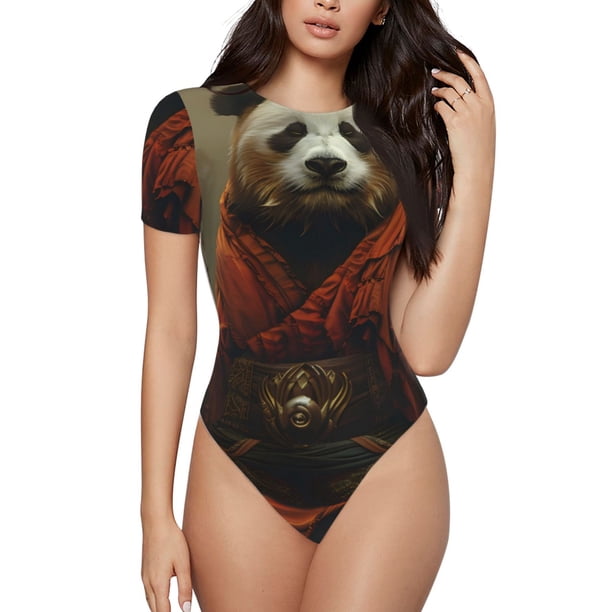 Fotbe Jungle Meditating Panda Body de Mujer con Cuello Redondo y Mangas Cortas, Sin Mangas Ajustado, Suave, Cómodo y Básico-XX-Large
