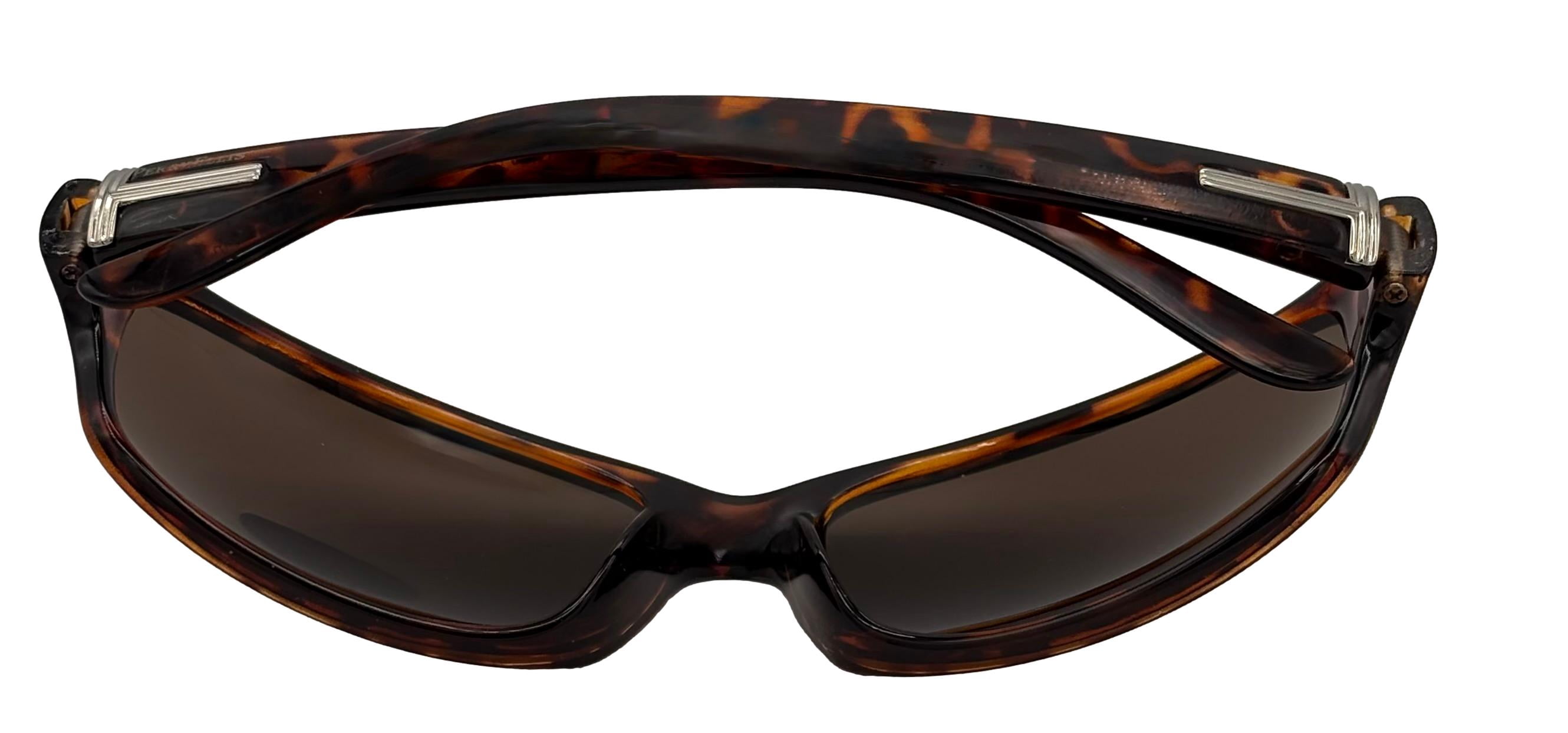 Perry Ellis Mens Sunglass Tortoise Plastic Rectangle Wrap, Brown Lens PE13 4