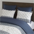 thumbnail image 3 of JERFIT Navy Farmhouse Comforter Set, 3-Piece Queen/Full Bedding with Botanical Print & Chenille Tufted Design, 100% Cotton, 3 of 10