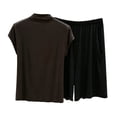 thumbnail image 2 of Costeam Womens Mock Neck Short Sleeve Top and Elastic Waist Wide Leg Capri Pants Two Piece Knit Loungewear Set Dual Side Pockets Relaxed Fit Solid Co Ord Outfit, 2 of 6