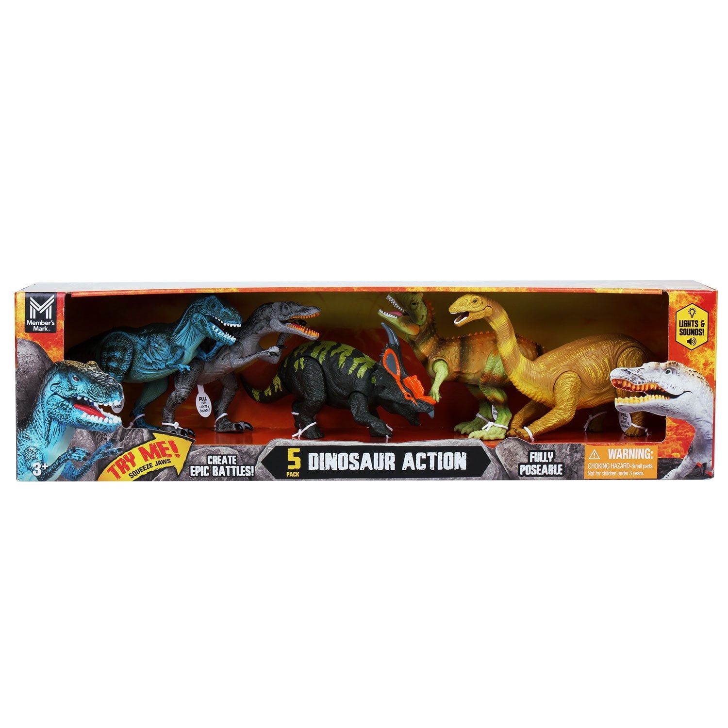 5-Pack Lights and Sounds Dinosaur Set, Realistic Figures, Non
