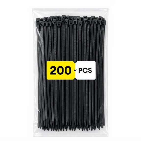 Dutevolns Zip Ties 200PCS 6 Inch, Black Heavy Duty Cable Ties, Self-Locking Nylon Zipties, Multi-Purpose Wire Ties for Home, Office, Garden, Workshop Cord Management