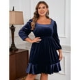 thumbnail image 2 of Yesfashion Women's Plus Size velvet Long Sleeve Square Collar Midi Party Dress, 2 of 5