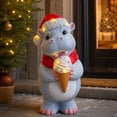 thumbnail image 4 of Clearance! Christmas Decorations, Light Up Hippo Resin Figurine With Santa Hat Holding Ice‑Cream, Festive Holiday Statue for Tabletop Mantel Covered Porch Yard Christmas Gift,7.87", 4 of 5