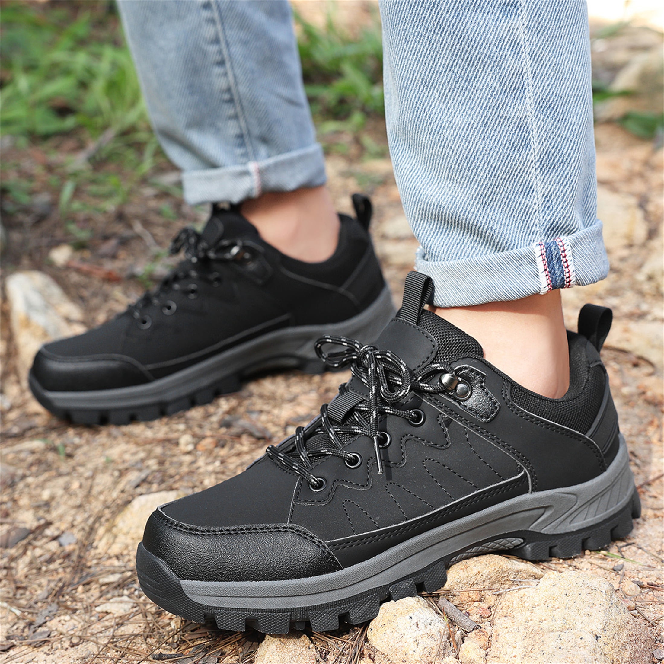 LASUDRAA Mens Waterproof Low-Top Hiking Shoes Comfortable Lightweight Anti-Slip Outdoor Walking Sneakers