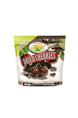 Dried Dark Sweet Cherries, 32oz Bag, Unsweetened, No Added Sugar, Sunrise Fresh Dried Fruit Co
