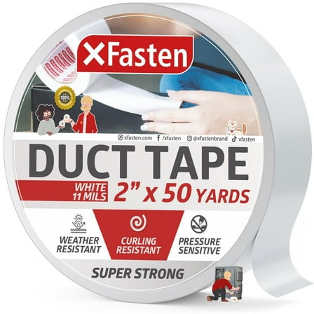 XFasten Duct Tape, White, 2" x 50 Yards, Heavy Duty Cloth Tape